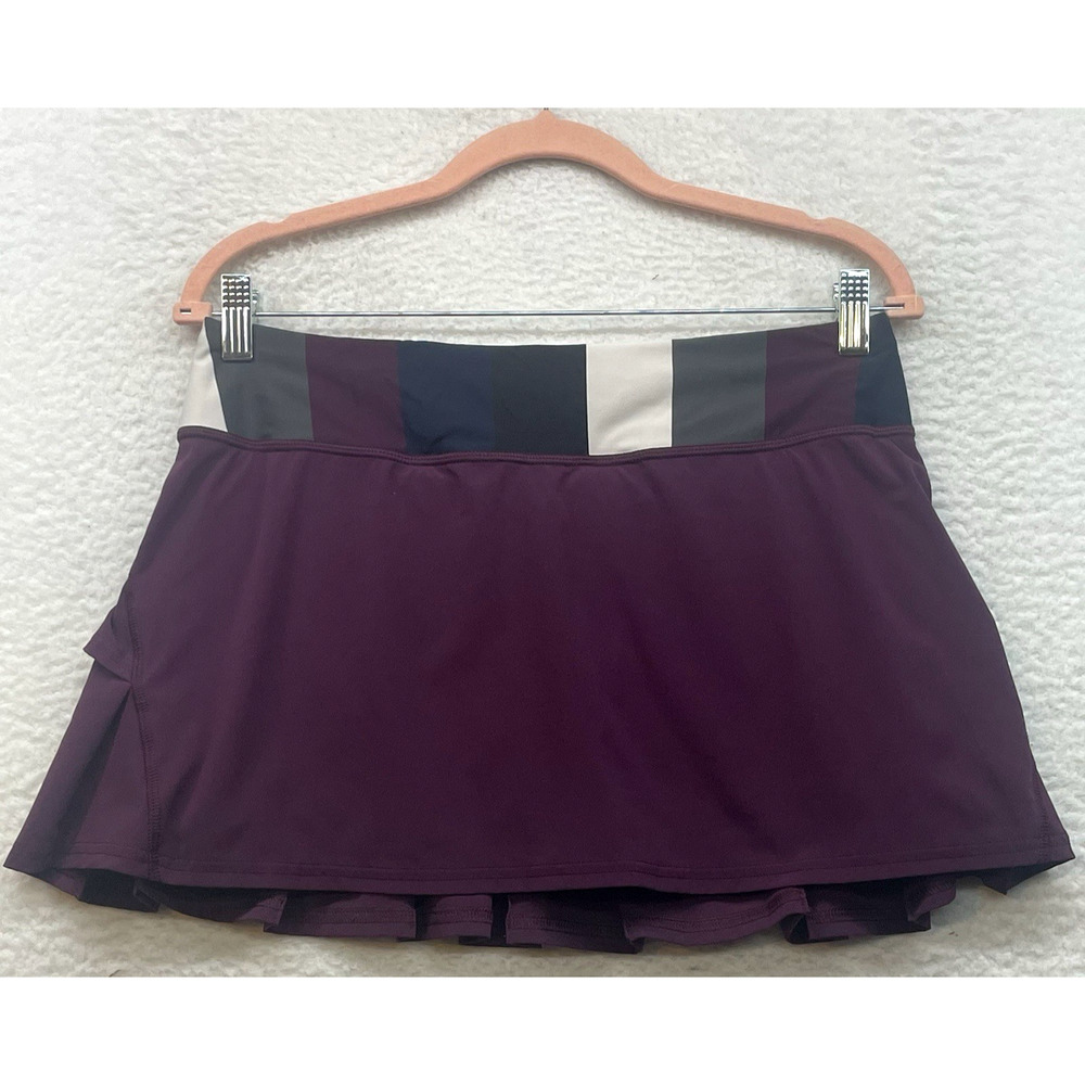 Lululemon Skirt Womens 10 Plum Run Pace Setter Skort Pow Stripe Angel Wing Pleat